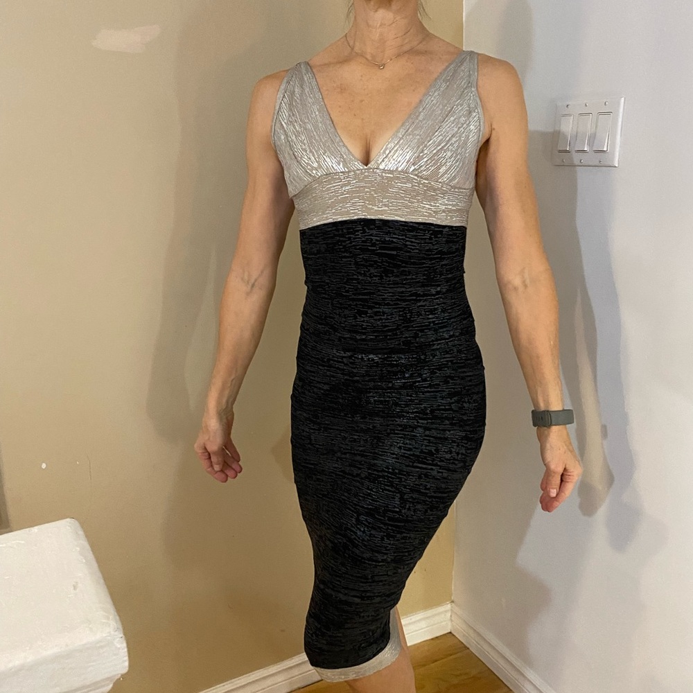 Black and gold bandage dress. Unique fabric treatment! Perfect condition. Sweet!